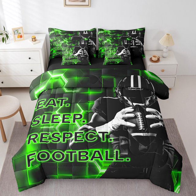 Erosebridal Gradient Geometry Bed in a Bag Queen size, Rugby Sports Bed Set, Balls Player Decor, Reversible 7pcs