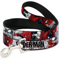 thumbnail image 1 of Buckle-Down Dog Leash Spider Man Action Poses Comic Scenes White Black Red Available in Different Lengths and Widths for Small Medium Large Dogs and Cats, Multicolor, 6 Feet Long - 1/2" Wide, 1 of 3