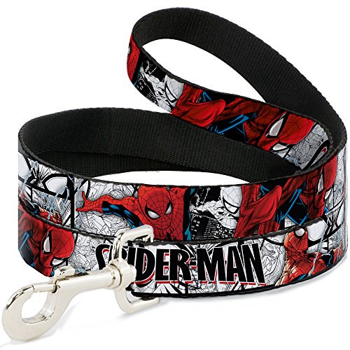 Buckle-Down Dog Leash Spider Man Action Poses Comic Scenes White Black Red Available in Different Lengths and Widths for Small Medium Large Dogs and Cats, Multicolor, 6 Feet Long - 1/2" Wide