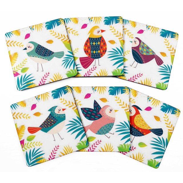 Inkdotpot Ensemble de 6 sous-Verres Faciles à Nettoyer 4 Pouces Carrés-Réutilisables-Oiseaux