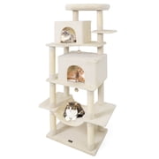Costway 70" Large Cat Tree for Indoor Cats with Plush Top Perch, Dual large Condos, Hammock Beige