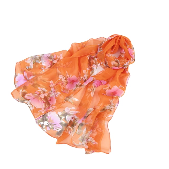 Wweixi Lightweight Portable Scarf Soft Breathable And Floral Pattern Wide Applications Gifts Summer Scarves orange 1Set