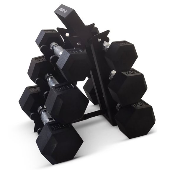 HolaHatha Ensemble d'Haltères Hexagonaux Libres à Main, 5, 10 et 15 Lb, Noir
