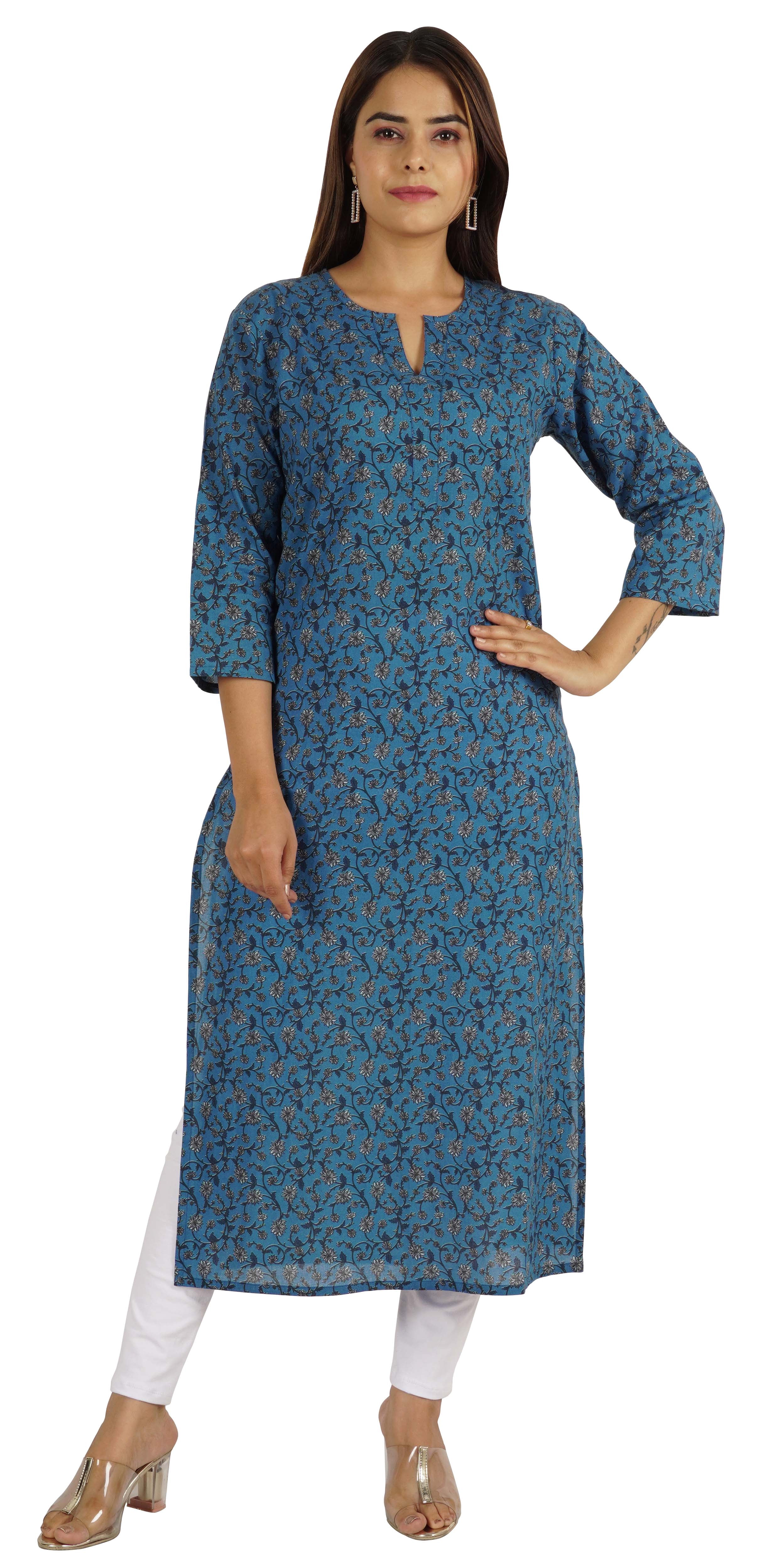 Moomaya Kurti Longue Imprimée pour Femmes Manches 3/4 Coton Été Tunique Ethnique Kurta