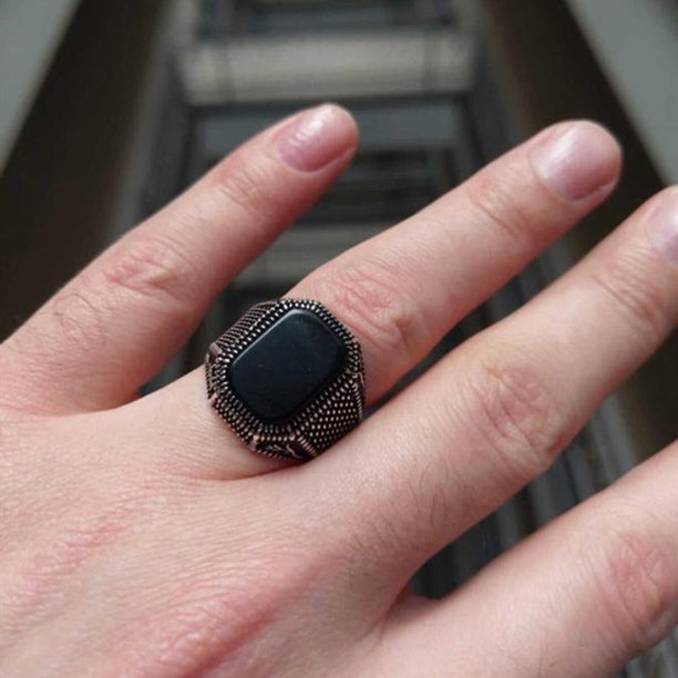 Jinsinto Men's Ring with Polished Large Black Onyx Gemstone