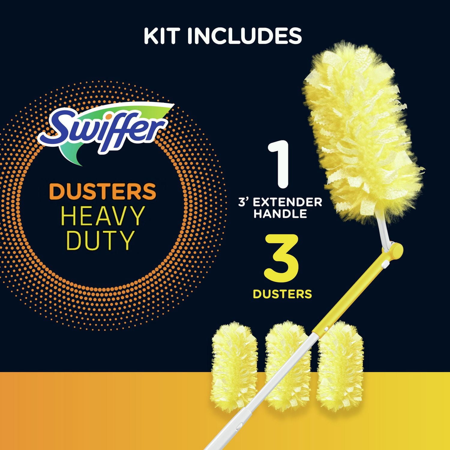 Swiffer Duster Kit with 3 ft Extendable Handle, Heavy Duty Dusting Starter Kit with, For Ceiling Fans, Vents and Hard to Reach Places