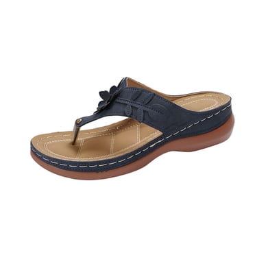LOVZFMLL Sandals for Women 2025 Summer Fashion Flower Flip Flops Slip On Open Toe Thong Casual Outdoor Beach Vacation Comfort Walking Slides Blue 9