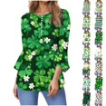 thumbnail image 1 of QATAINLAV T-Shirts de la Saint-Patrick pour Femmes 2025 Mode T-Shirts Graphiques Trèfle Blouse Décontractée Manches 3/4 Évasées Col en V T-Shirts Hauts de Vacances Vente Éclair Vert TTG, 1 of 6