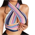 thumbnail image 1 of Fridja Haut Croisé Ajusté en Tricot à Rayures Colorées pour Femme, Sans Manches, à Col Licou, 1 of 8