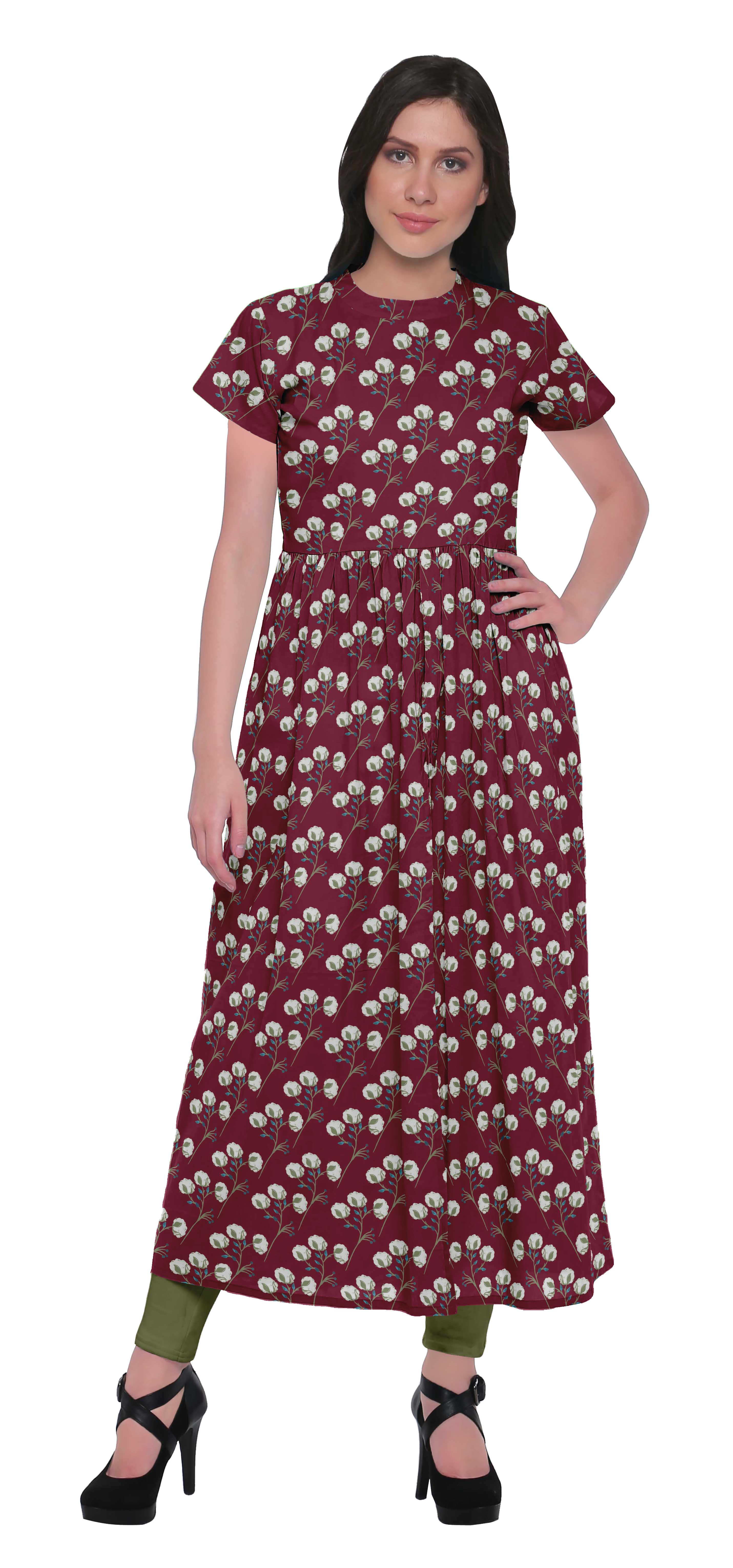 Moomaya Kurta Imprimé Tunique à Fente avant Hauts Femmes Tenue d'Été Kurti pour Dames