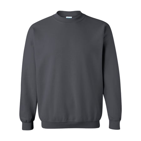 Gildan Heavy Blend™ Crewneck Sweatshirt 18000 in a solid dark grey colour. This men's sweatshirt features a classic crewneck design with ribbed cuffs and hem, made from a soft fleece material for warmth and comfort. Ideal for layering, casual outings, or lounging at home.