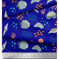 thumbnail image 3 of Soimoi Blue Poly Georgette Fabric Crab & Tortoise Ocean Printed Fabric 1 Yard 52 Inch Wide, 3 of 3