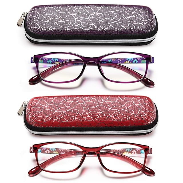 EYEURL Purple Red Ladies Reading glasses - 15 Women Readers Retro Blue Light Blocking computer UV Protection Reading glasses