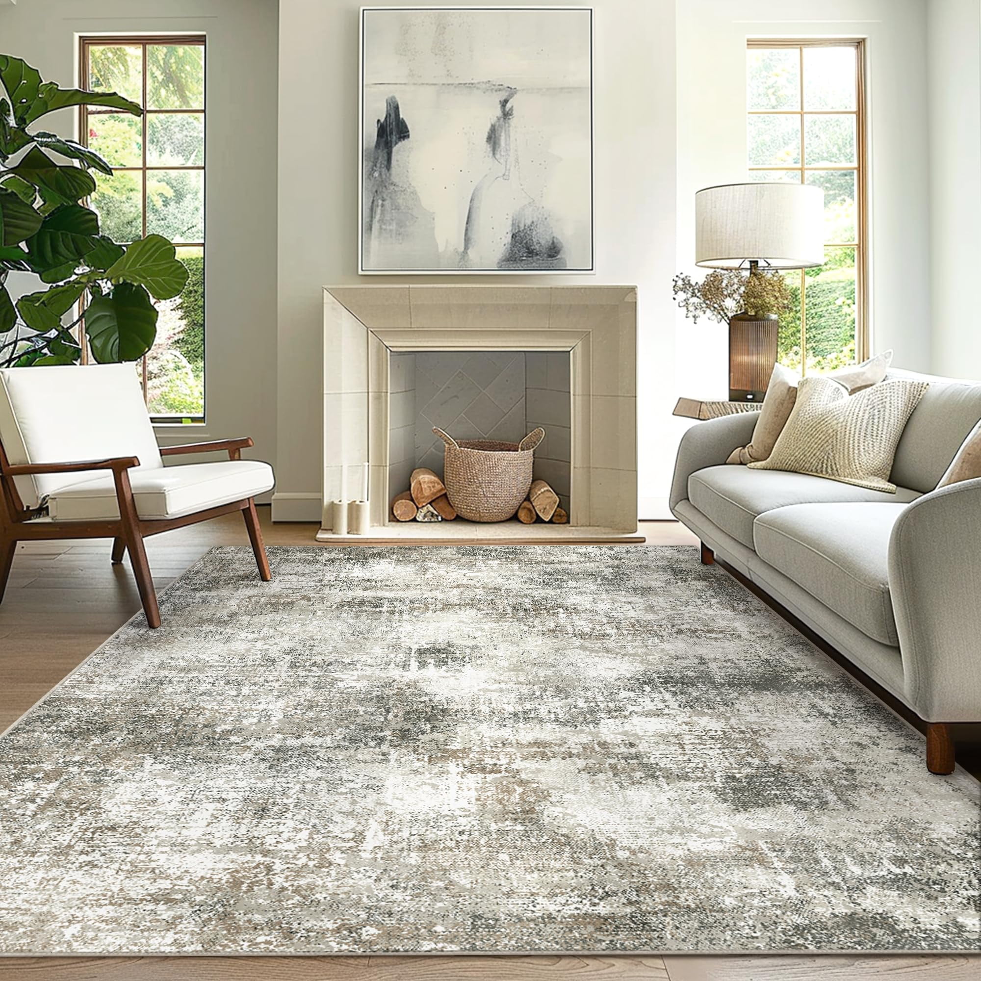 Tapis de Zone Ultra Minces d'Intérieur Lavables à la Machine Remis à Neuf KUETH CAR5107-BK2-5X7-WAL-R, CAR5107-BK2, 5'x7'