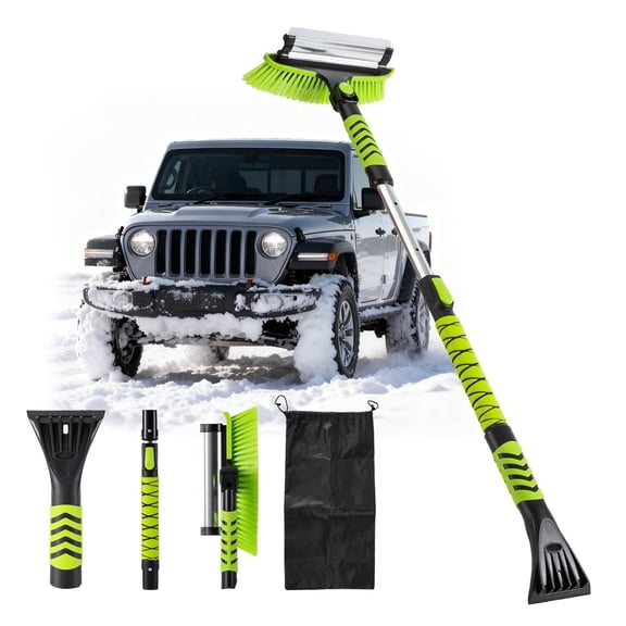 Steelite Grattoir à Glace de 43 Pouces et Brosse à Neige Extensible, Balai Grattoir à Neige Détachable avec Poignée en Mousse Tête Pivotante à 180° pour Voiture Auto Camion VUS, Vert