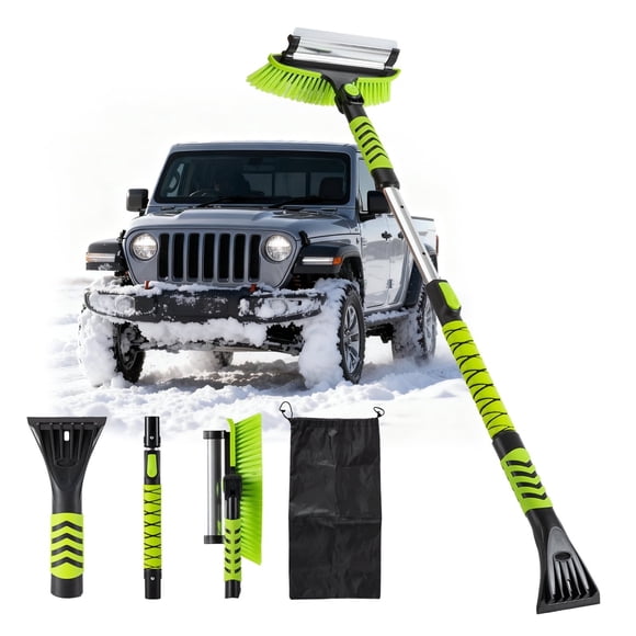 Steelite 43" Ice Scraper and Extendable Snow Brush, Detachable Snow Scraper Broom with Foam Grip 180° Pivoting Head for Car Auto Truck SUVs, Green