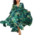 thumbnail image 3 of Robe Maxi Bohème à Manches Longues, Col en V, Florale, Tunique Ample, Caftan, Robes pour Femmes, Plage, Vacances, Robe Longueur, Robes d'Été, Grande Taille, 3 of 5