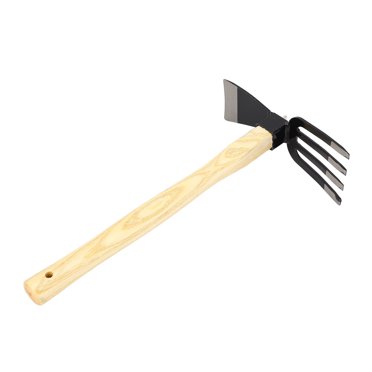 Outil Cultivateur Bêche à Main Râteau Acier au Carbone Manche en Bois Pelle de Jardinage pour Désherbage Récolte Creuser Plantation
