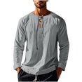 thumbnail image 3 of zbxnLI Mens Linen Shirts Drawstring V Neck Long Sleeve Shirt Lightweight Spring Fall Long Sleeve T-Shirts, 3 of 8