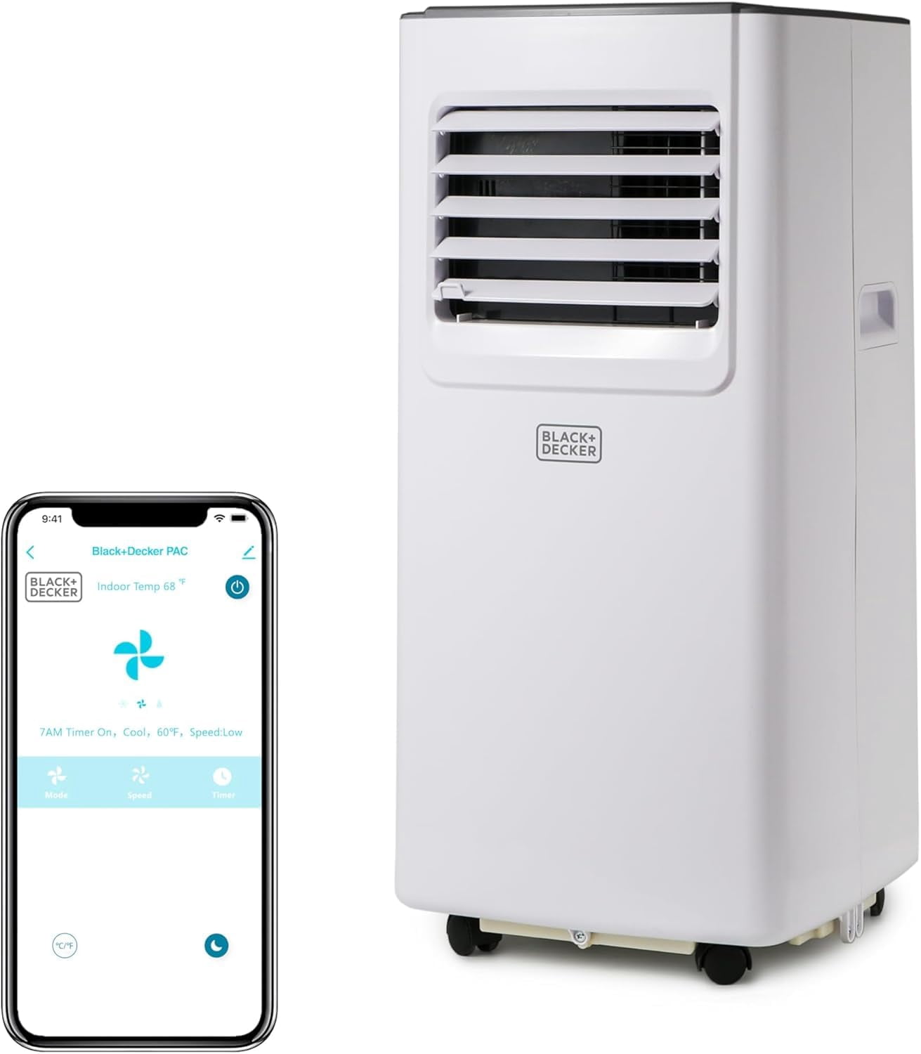 BLACK+DECKER 8,000 BTU Portable Air Conditioner with Wifi & Remote Control, 3-1-in Air Conditioner, Fan & Dehumidifier, AC with App, Alexa & Google Assistant, Portable AC with Window Kit