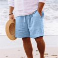 thumbnail image 2 of Men's Cotton Linen Casual Classic Fit 11 Inch Inseam Elastic Waist Shorts with Drawstring, 2 of 6