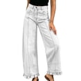 thumbnail image 1 of Hinvhai Womens Ruffle Wide Leg Jeans Cropped Elastic High Waisted Baggy Denim Pants White M(M), 1 of 7