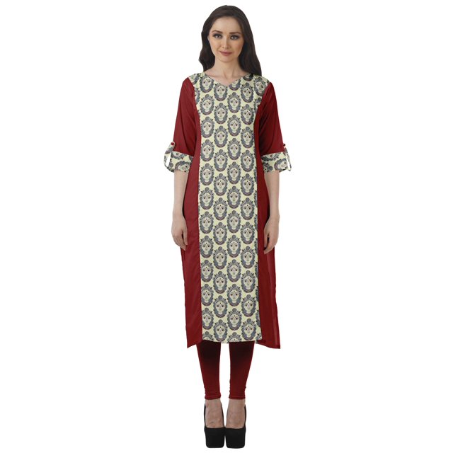 Moomaya Kurti Imprimée pour Femmes, Kurta Tunique Longueur Genou, Hauts à Col en V, Robe Grande Taille
