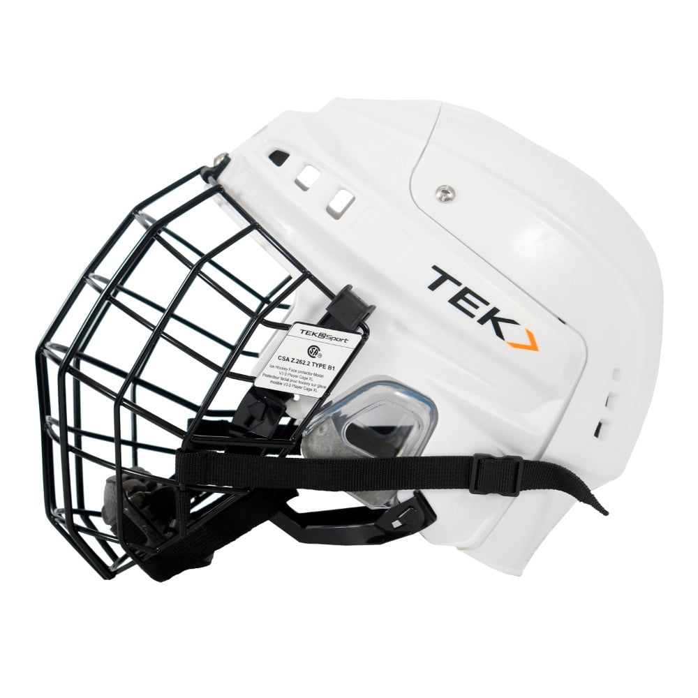 V3.0 Powertek Adult White Ice Hockey Helmet with Cage_Size SR Medium