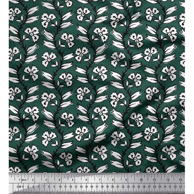 Soimoi Rayon Fabric Leaves & Floral Block Print Fabric by Yard 42 Inch Wide