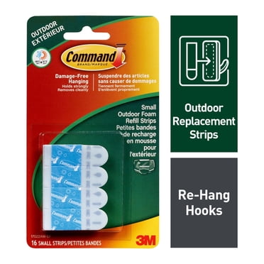 Command Outdoor Foam Strip Refills, White, Small, 16 Strips/Pack