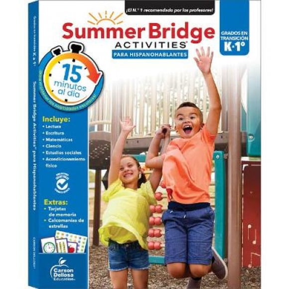 Summer Bridge Activities Spanish Workbook, Bridging Kindergarten to Grade 1 in Just 15 Minutes a Day, Phonics, Math, Science, Social Studies, Summer Learning Activity Book With Spanish Flash Cards