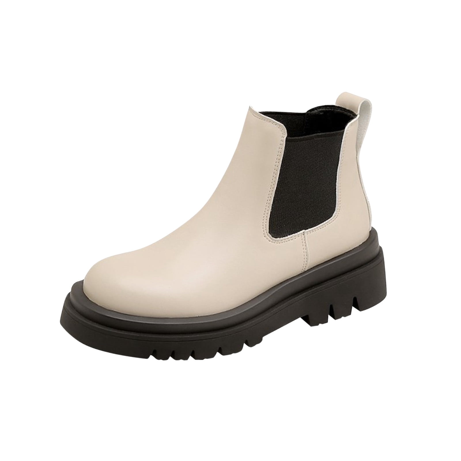 CEHVOM Women's Winter Warm Solid Color Sleeve Round Toe Short Tube Thick Heel Boots