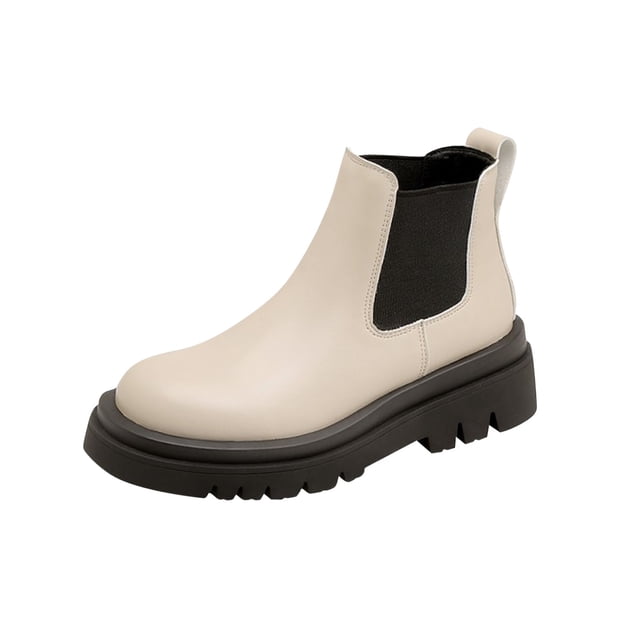 CEHVOM Bottes d'Hiver pour Femmes, Chaudes, Unies, à Manches, Bout Rond, Tige Courte, Talon Épais, en Matériau d'Empeigne en PU beige avec Panneau Latéral Élastique Noir et Semelle en Caoutchouc Noire Épaisse. les Bottes Offrent un style Décontracté et simple, Convenant à l'Intérieur et à l'Extérieur, avec une Hauteur de Talon de 3-5 cm. Conçues pour le Confort et la correction de la posture, Ces Bottes Sont Idéales pour le Port Quotidien et Diverses Activités.