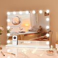thumbnail image 4 of YUSAZENS Tabletop LED Makeup Mirror, 24x22 Inch Vanity Mirror with 15 LED Bulbs, 3X Magnifier Bluetooth Speaker USB Type C Charging Wall Mount White, 4 of 9