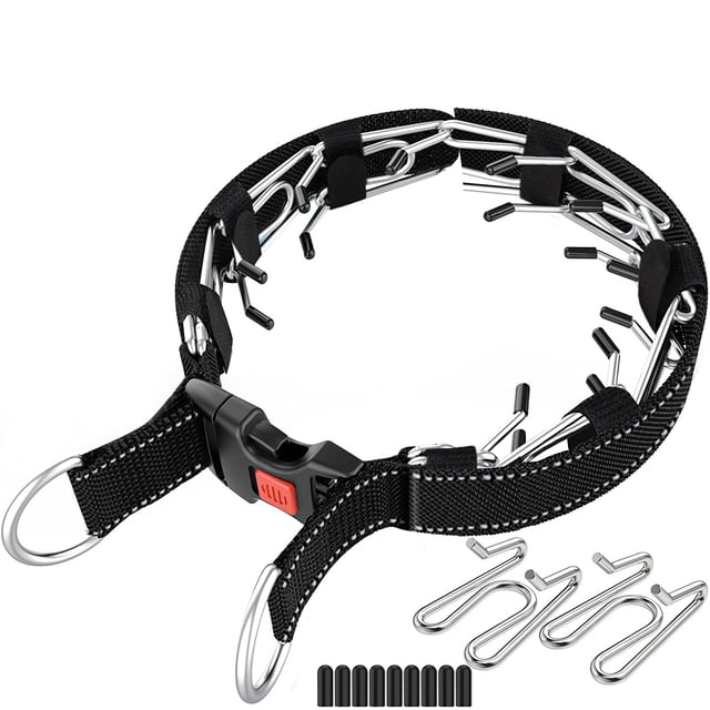 Prong Training Pinch Collar for Dogs with Removable Nylon Protector and Quick-Release Buckle, Extra Prongs for Large Medium Small Dogs XL