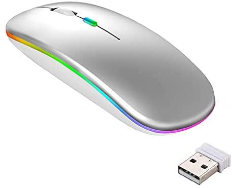 Wireless Mouse, Led Rechargeable Bluetooth Mouse Bluetooth 5.1 + 2.4g Wireless Mouse Ultra-Thin Silent Wireless Mouse (800-1200-1600dpi) for Pc,MacBook (Black)