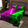 thumbnail image 2 of Erosebridal Neon Lightsaber Coverlet Set King, Green Purple Geometry Bedding Set, Lightning Decor, 2 of 5