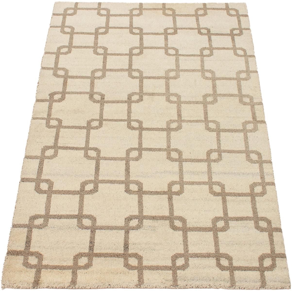ECARPETGALLERY Tapis Noué à la Main pour Salon, Salle à Manger et Chambre à Coucher Marocain Collection Tangier 4'11" x 7'8" en Ivoire