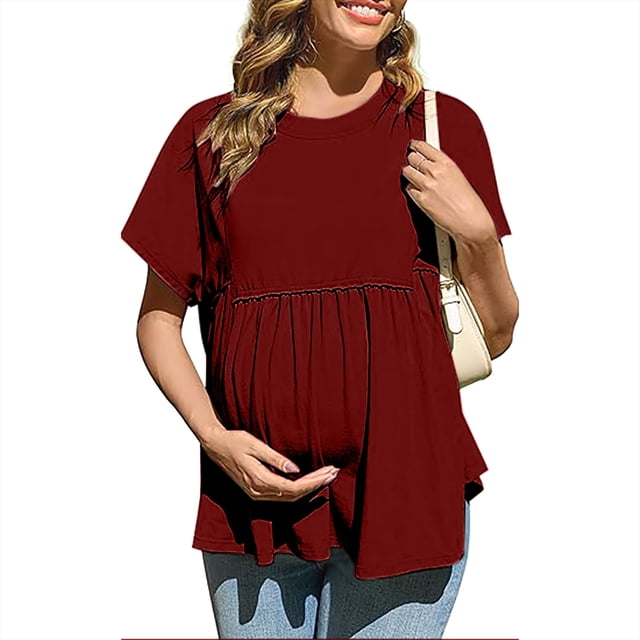 Liquidation d'Économies d'Été! Tunique à Manches Courtes à Col Rond pour Femmes Enceintes, Blouse Décontractée de Printemps Été, Chemise de Maternité Confortable et Tendance pour le Quotidien Liquidation Ventes Aujourd'hui Aubaines Prime