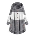 thumbnail image 3 of Plus Size Plush Fleece  Outerwear Button Up Long Sleeve Thick Warm Winter Hooded Jacket Thermal Sweater Tunics (Small  Black|Button-up), 3 of 4