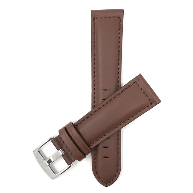Extra Long (XL), 22mm Leather Watch Band Strap, Mat, Tone-on-Tone Stitching, Stainless Steel Buckle