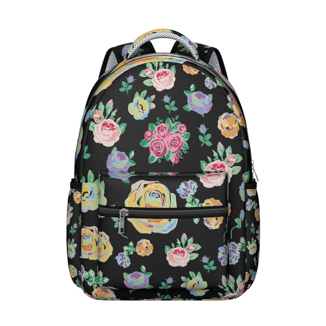 Floral and Bee Artwork School Backpack Comfortable, Durable Students Backpack with Botanical Garden Print and Watercolor Flower Pattern