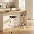 thumbnail image 2 of HOMCOM Folding Stools Set of 2, Foldable Bar Stools with PU Seat, Black, 2 of 10