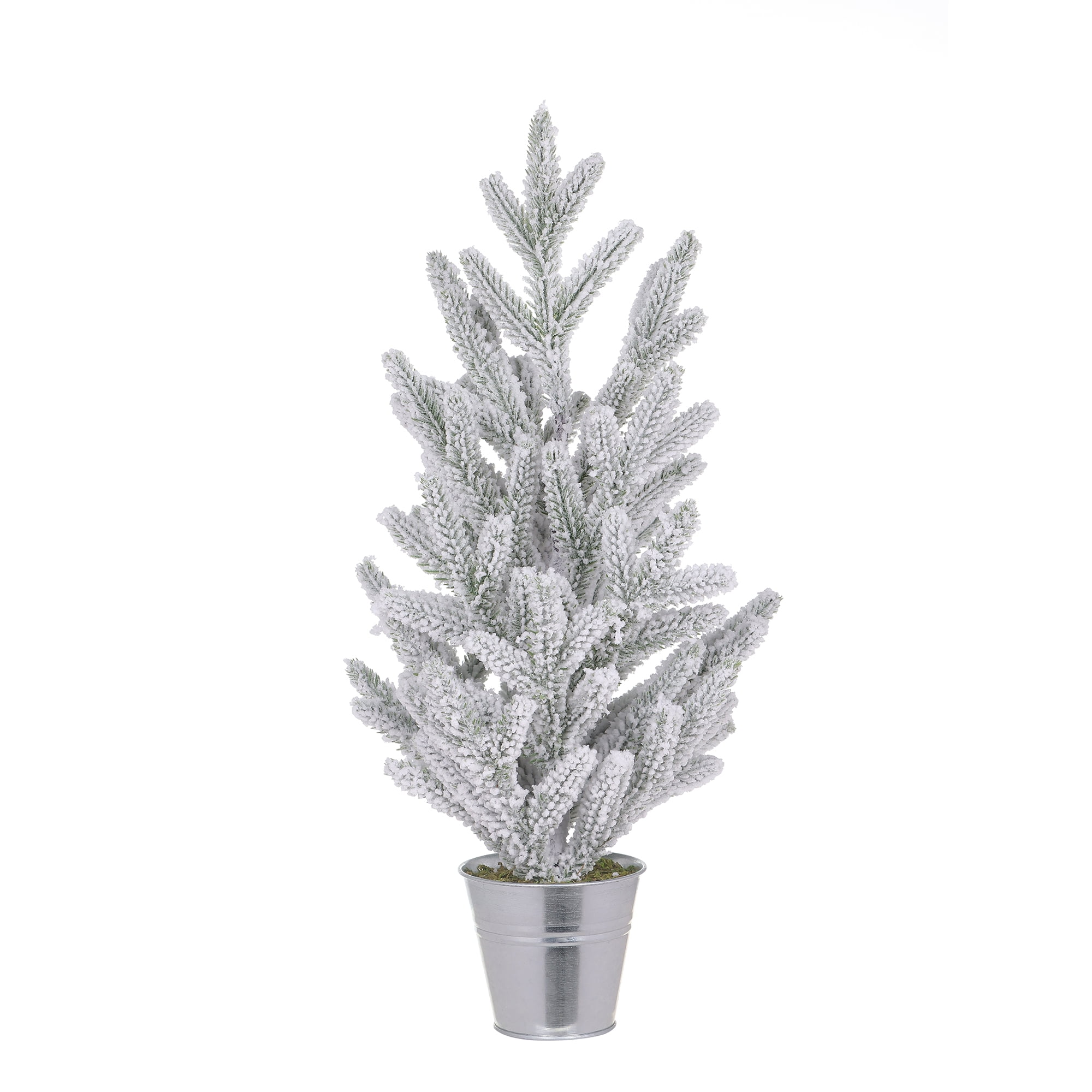 HOLIDAY TIME 15 Inch Flocked Mini Potted Christmas Tree, 80% PP 10% Iron 10% Polystyrene Foam Tabletop Decor