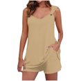 thumbnail image 1 of Yuyuzo Womens Lounge Sets Two Piece Square Neck Tank Tops Wide Leg Shorts with Pockets Matching Outfits, 1 of 7