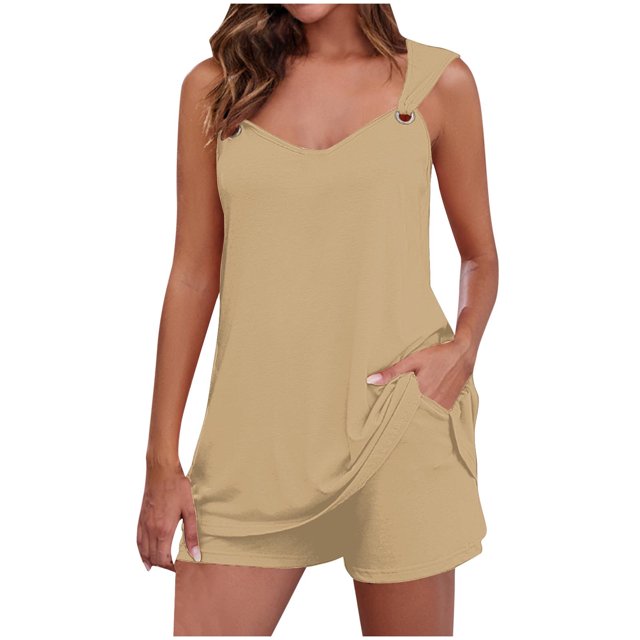 Yuyuzo Womens Lounge Sets Two Piece Square Neck Tank Tops Wide Leg Shorts with Pockets Matching Outfits