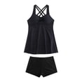 thumbnail image 3 of UPPADA Womens Plus Size Two Piece Tankini Swimsuits Twist Front High Waist V Neck Swimwear Floral Tummy Control Modest Bathing Suits with Bottom Tankini and Shorts Swimsuits for Women Black,L, 3 of 6