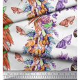 thumbnail image 2 of Soimoi Orange Japan Crepe Satin Fabric Floral,Insect & Parrot Bird Printed Fabric 1 Yard 42 Inch Wide, 2 of 3