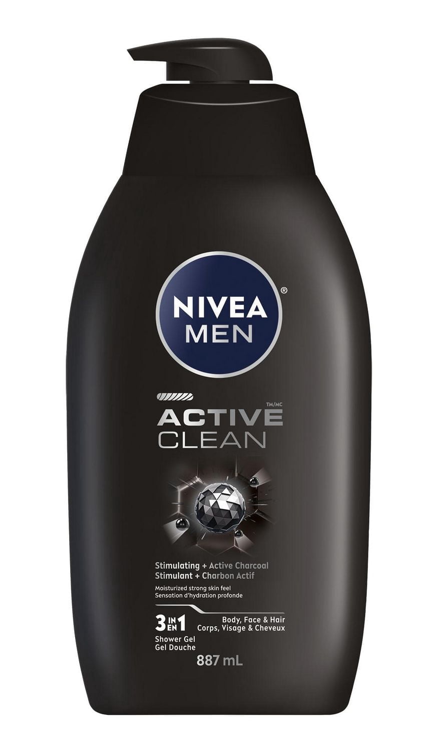 NIVEA Hommes Active Clean Nettoyant pour le Corps / Gel Douche 3-en-1 pour Hommes (Corps, Visage & Cheveux)