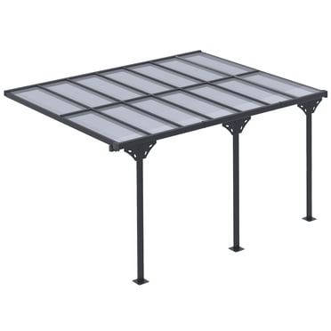 Outsunny Pavillon de Jardin à Toit Rigide 14 Pieds x 10 Pieds en Polycarbonate, Pergola, Gris